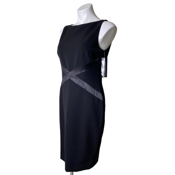 Lafayette 148 New York NWT $548 Black Midi Sheath Dress W/Leather Detail Size 4 - Picture 7 of 10